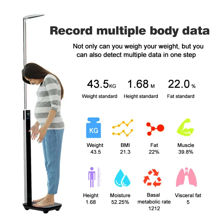 Ultrasonic Body Scale Analyzer OEM 200Kg Capacity Smart Scale BMI Body Fat Digital Scale With Height Meter