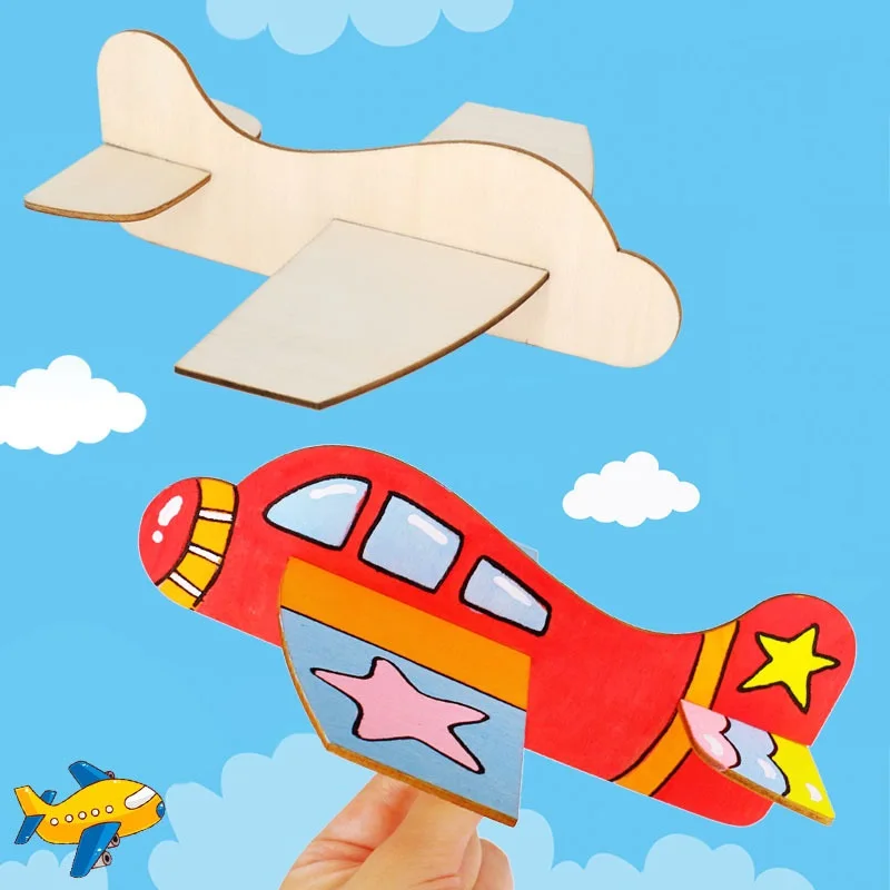 Blank Wooden Planes Kindergarten Painting Graffiti Materials Kids Educational DIY Toys White Blank Mould DIY Puzzle Airplane