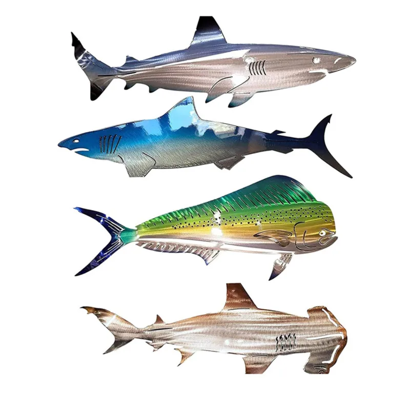 Stainless Steel Shark Art Decoration Wall Hanging Pendant Wall Plaque Bar Diner Home Decor Art Poster Pub Rustic Home Decor