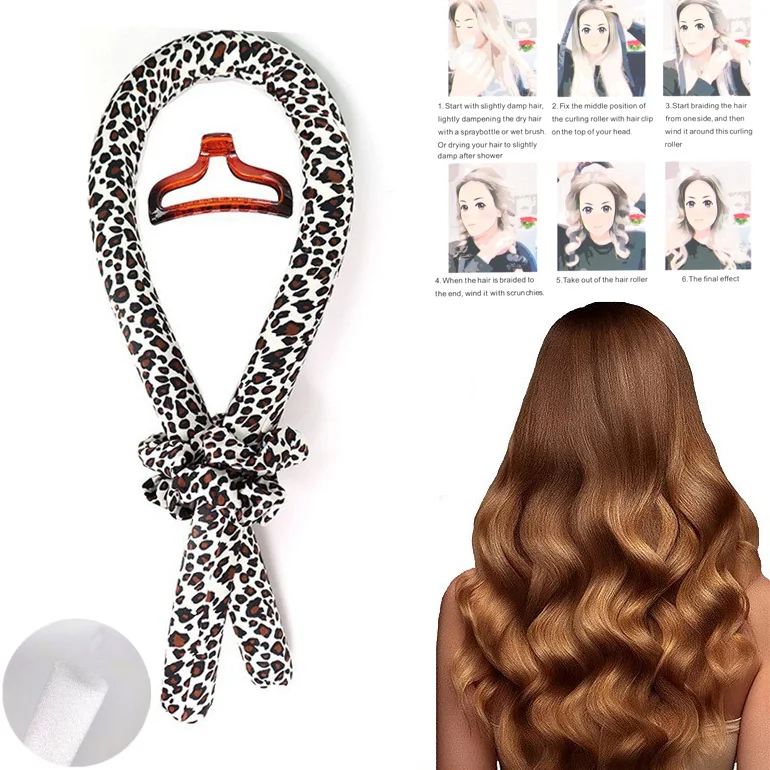 Factory Wholesale Soft Heatless Silk Sleeping Hair Roller Wave No Heat Hair Curls With Scrunchies Silk Hair Curler