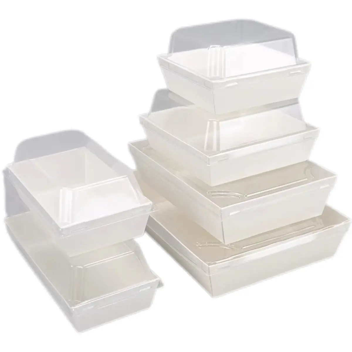 Wholesale Disposable Custom Dessert Boxes Swiss Roll Cake Slice Baking Boxes with Clear Lid Sandwich Box Packaging