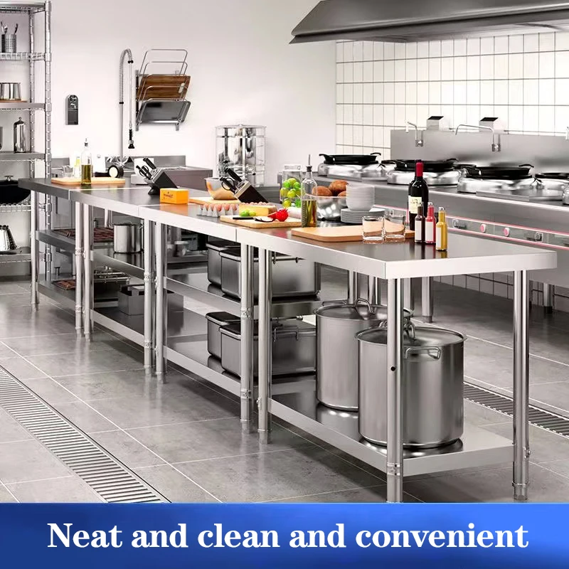 High Quality Stainless Steel Kitchen Worktable Modern round Style Straight Leg Workbench Easy Cleaning