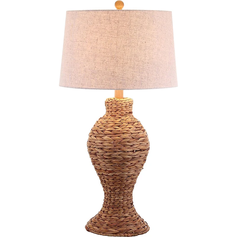 Vintage Eco Friendly Handmade Creative Rattan Homestay Table Lamp Nordic Style Home Decor Rattan Led Bedroom Table Lamp