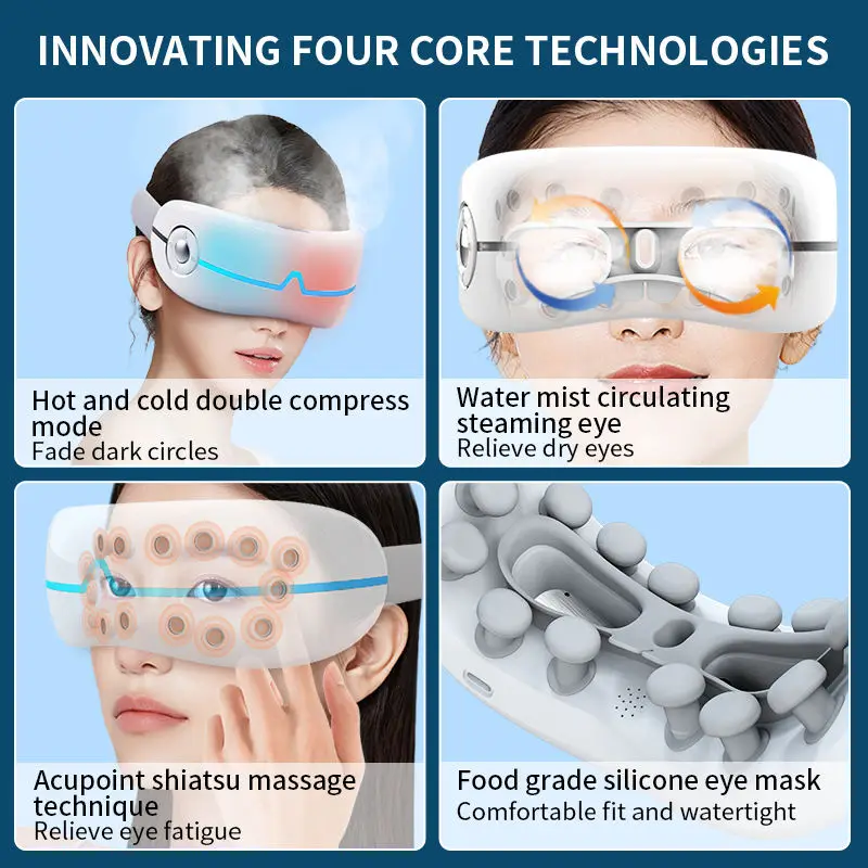 Portable 4d Electric Smart Eye Mask Hot and Cold Steam Eye Massager Fatigue Music Eyes Vibration Massager With Heat Compression