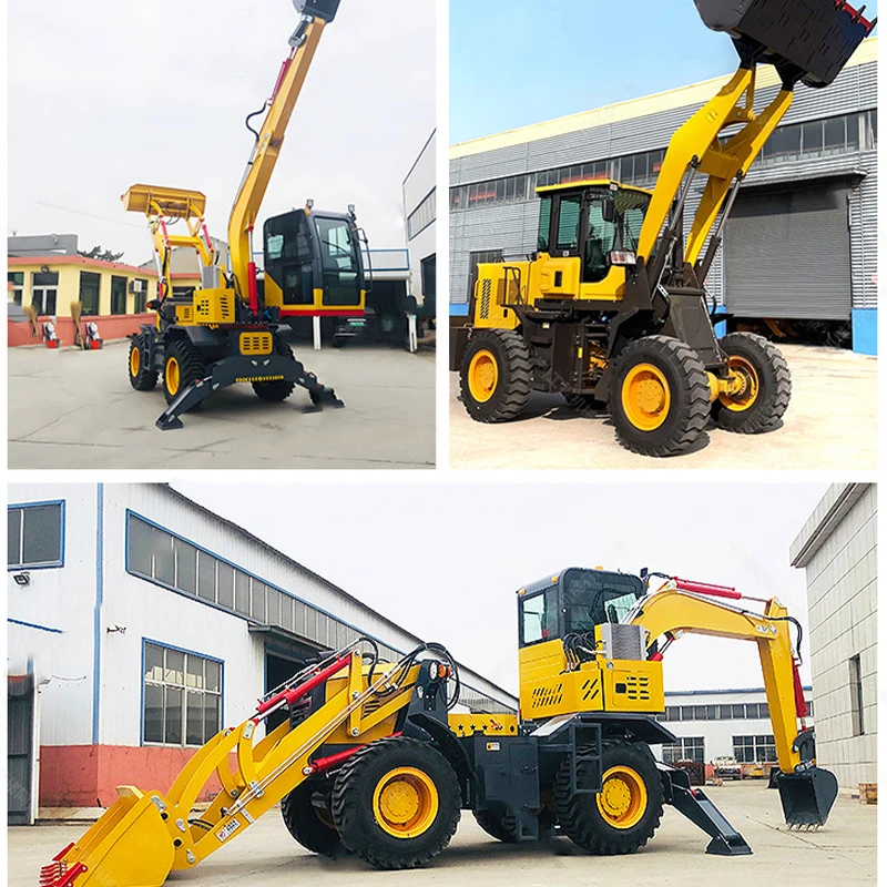 Factory direct sales two busy excavating backhoe loader small diesel bulldozer multi-function wheel excavator forklift truck