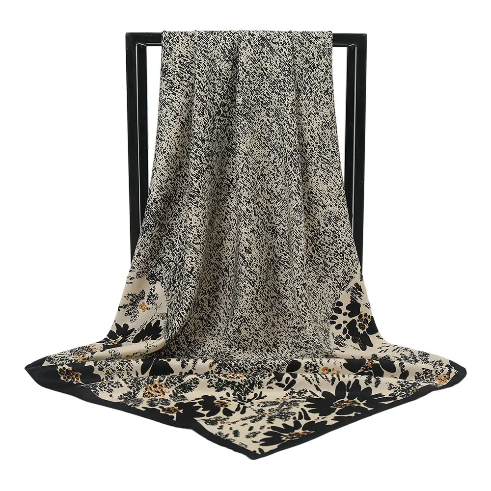 YOMO Hot Sale Muslim Women Fancy Hairband Printed Flower Slant Stripe Bandana Satin Silk Square Scarf Shawls