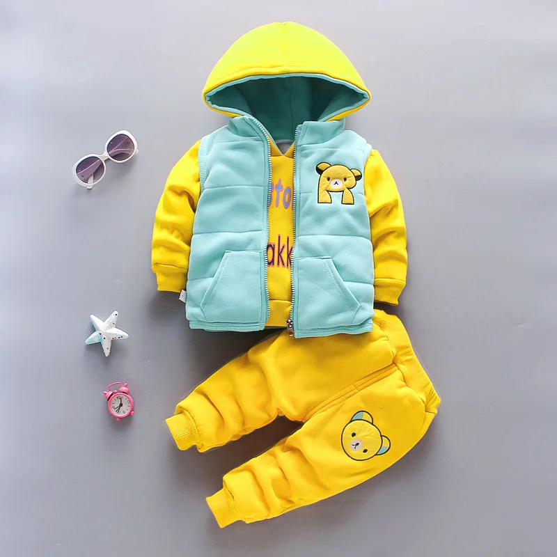 Fashion Winter Kids Clothing Sets Casual Cute Cartoon Bear Printing Autumn Three Pieces Set Boutique Baby Clothes Boys
