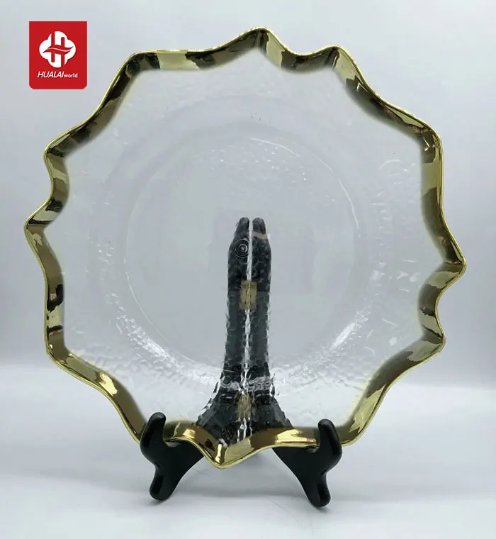 hot sale wholesale eco-friend reusable gold diamond rim round  plastic acrylic charger plates for dinner wedding