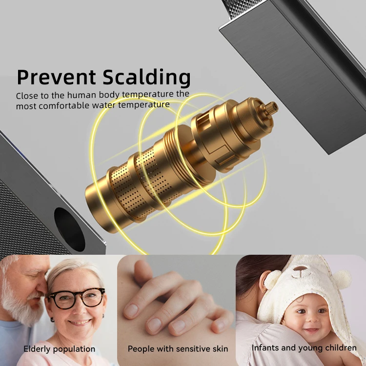 GAONUO Discount Ambient Light Piano Key Bath Shower Mixer Digital Display Brass Shower System Bathroom LED Shower Faucet Set