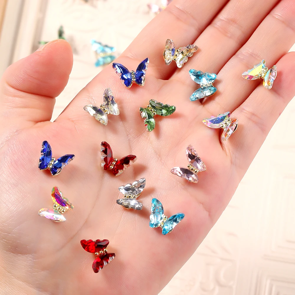 Glitter Sequins 3D Butterfly Zircon Nails Rhinestones Jewelry DIY Professional Zircon Parts Nail Art Manicure Decorations