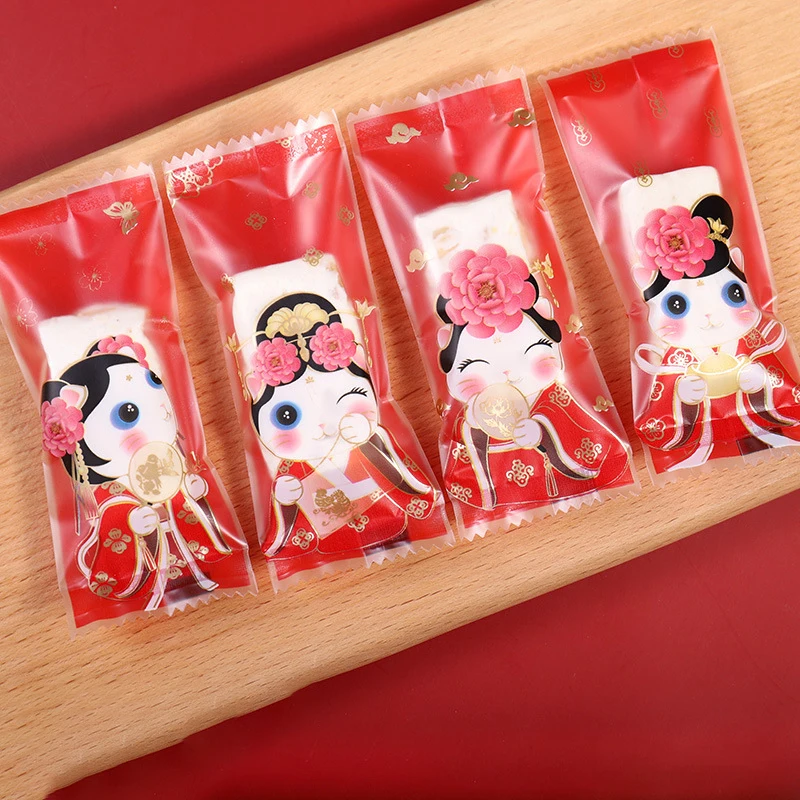Cute Sweet Chocolate Candy Caramel Heat Seal Transparent Plastic Packaging Nougat Wrapper