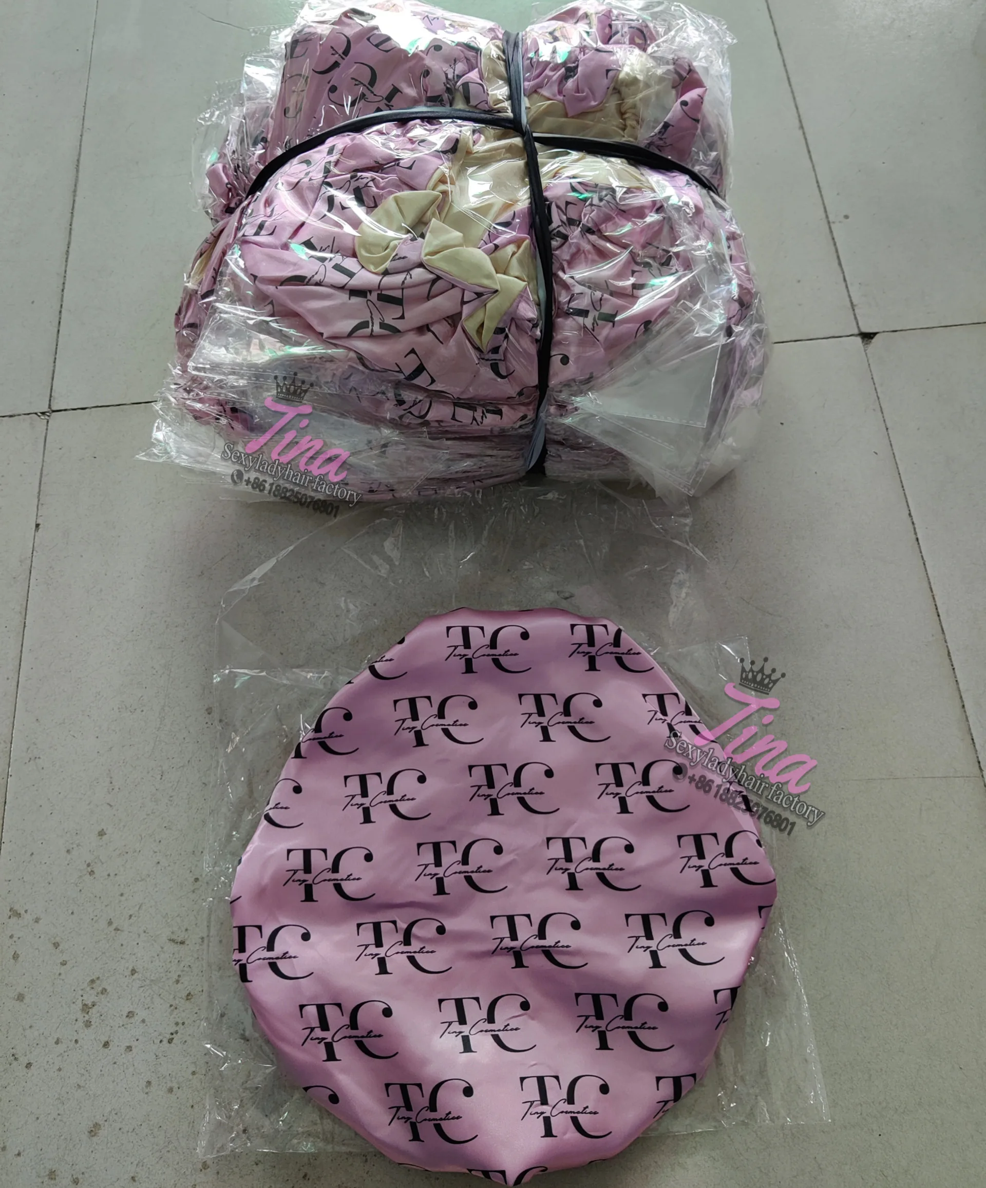 Private Label Custom Logo Print Soft Satin Night Sleep Durags Bonnet with Silk Hair Wrap Elastic Band Set Mommy and me bonnets