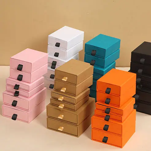 Custom Logo Rigid Sliding Out Drawer Box Fancy Gift Box For Jewelry Accessory Storage Retail Box With Ribbon