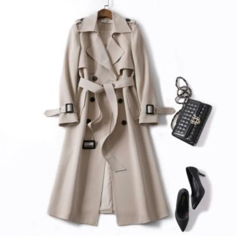 Korean mid-length trench coat for women 2020 popular British over-the-knee overcoat for spring autumn