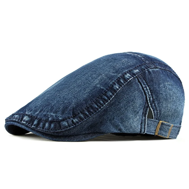 Stock 4 Colours Unisex Washed Denim Newsboy Hats Flat Ivy Gatsby Cabbie Driving Berets Hat Cotton Dad Cap for Men Women