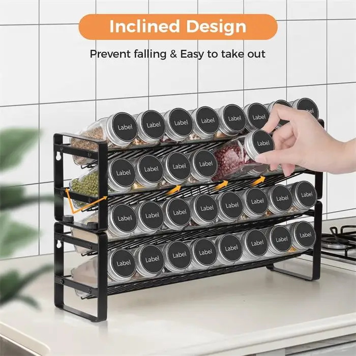 Guangzhou Manufacture Metal Black Wire 4 Tier Countertop Spice Jar Organizer Rack Stackable Rust-proof Bottle Storage Racks