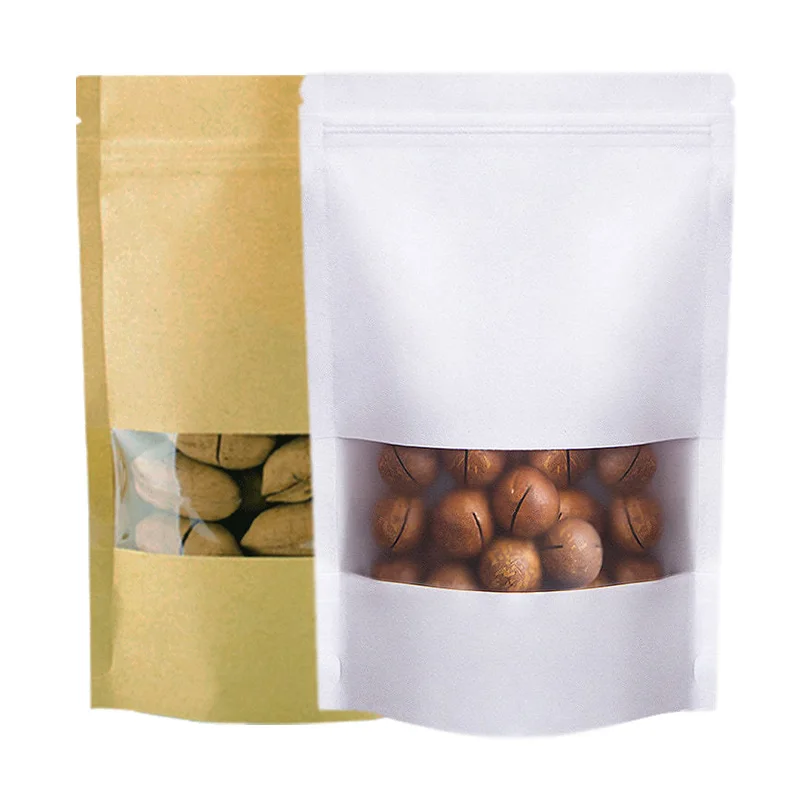 In Stock 9x14cm Waterproof Zipper Sealed Resealable Zip Lock Food Grade Ziplock Stand Up Pouch Brown Kraft Paper Bag With Window
