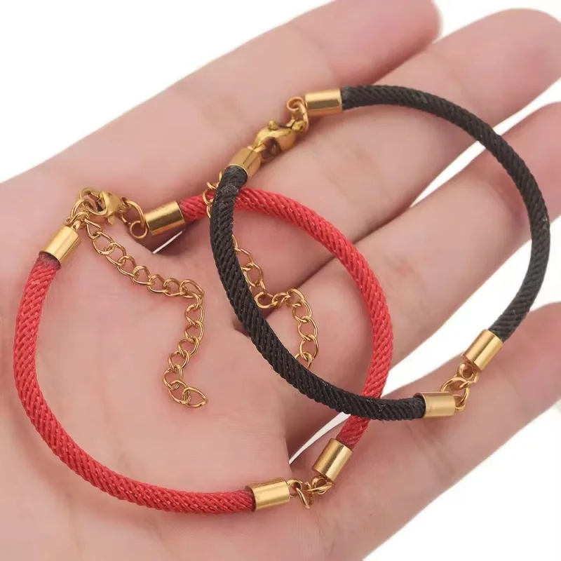 DIY handmade woven Stainless steel black red braided rope connector bracelet material for bracelet jewelry making women