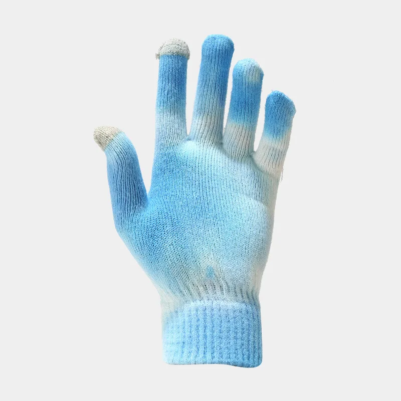 Amazon 2022 new adults  winter  Knitted Cotton Yarn beanie hat and Scarf Set Tie Dye Skull Cap Knitted Yarn scarf mittens set