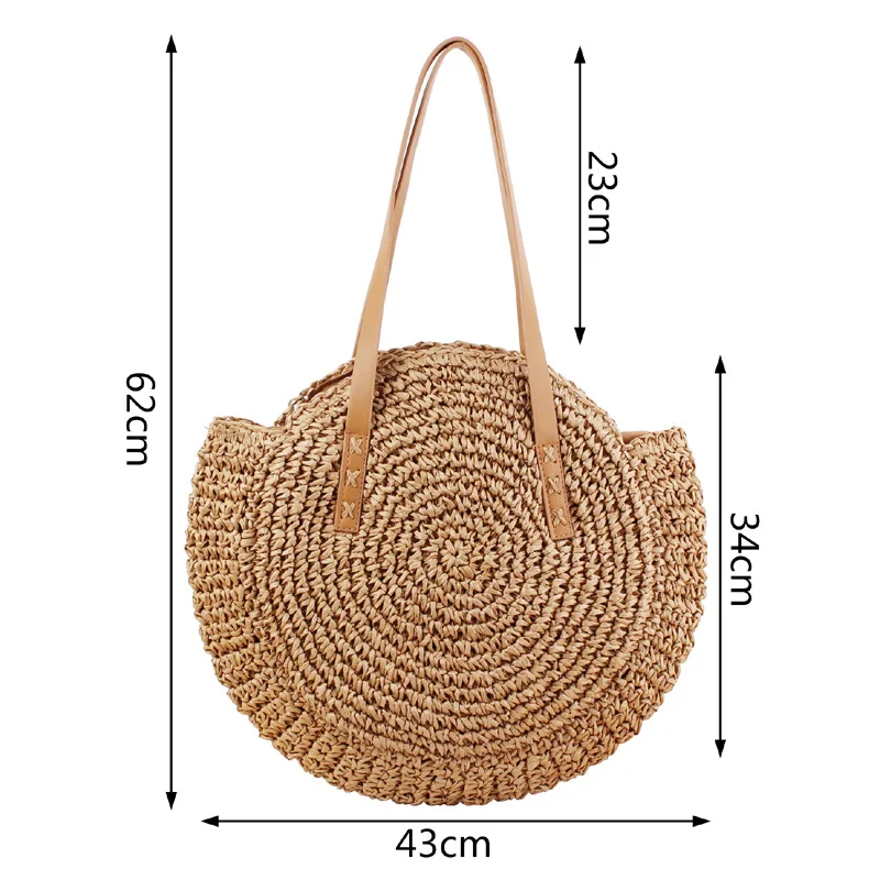 2022 Fashion Summer Tote straw Handbag Bohemian Handmade Bali Bags Round Shape Straw Beach Bag