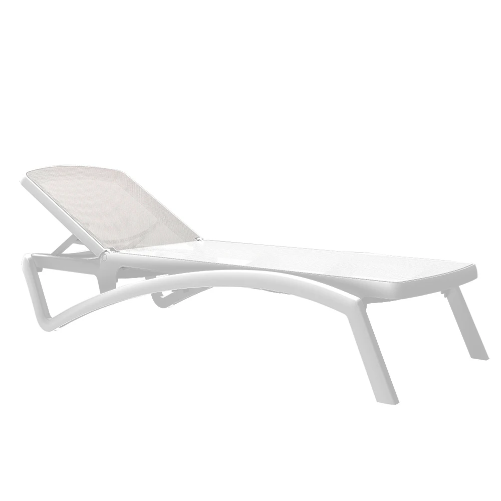 White Plastic Frame Mesh Fabric Pool Beach Sun Lounger Outdoor Furniture