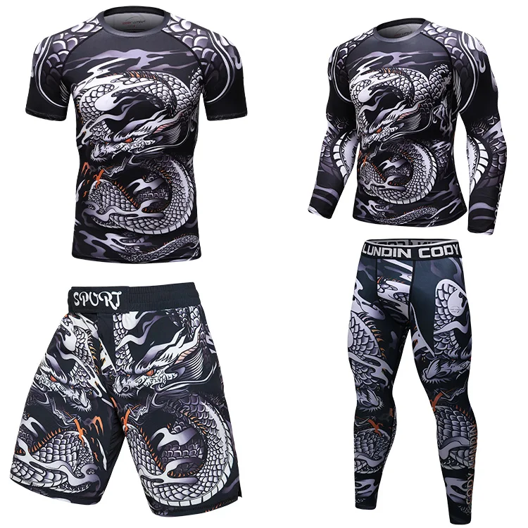 
Custom printed rash guard mma shorts muay thai shorts mens sportswear set 