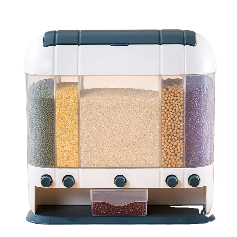 Large dry Food Rice Dispenser 5-Grid Rice Bucket Whole Grains Rice Container Storage with Lid Kitchen storage container box