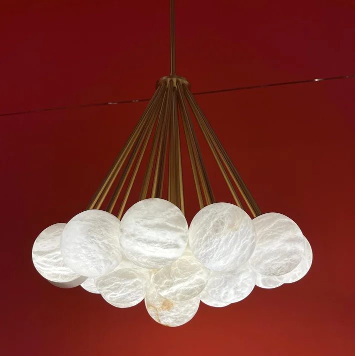 American Design Living Room Store Decoration Alabaster Chandelier Customized Modern Creative Design Circular Crystal Marble Lamp