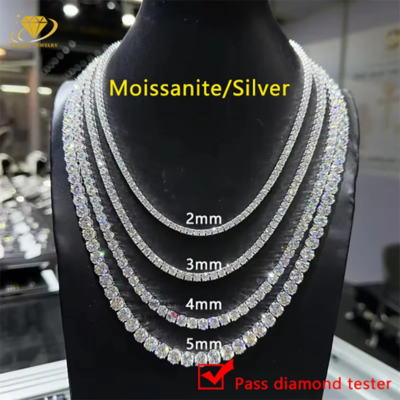 Cheapest Price Hip Hop Silver 925 Moissanite Chain 2mm 3mm 4mm 5mm 6.5mm VVS Moissanite Diamond Necklace Moissanite Tennis Chain