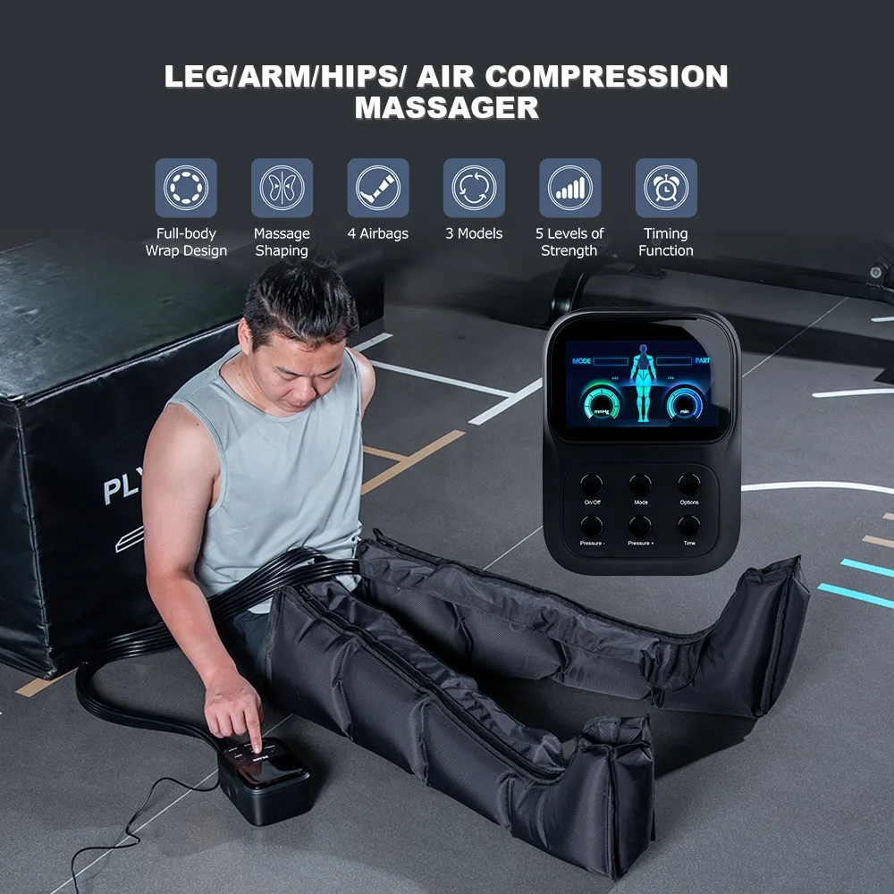 Factory Oem Odm Leg/Arm/Hips Air Compression Massager 3200Mah 4.3 In Color Lcd Screen Air Pressure Massage Boots Leg Massager