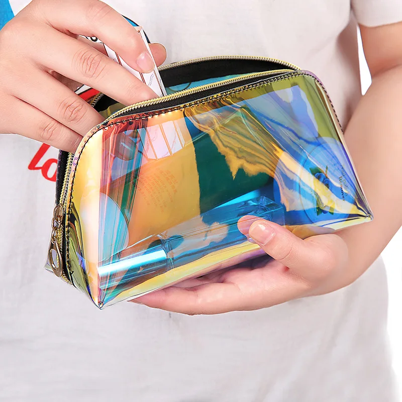 Thickened Semicircle Laser PVC Cosmetic Bag Transparent Waterproof Colorful Shell Wash Storage Cosmetic Pouch Bag