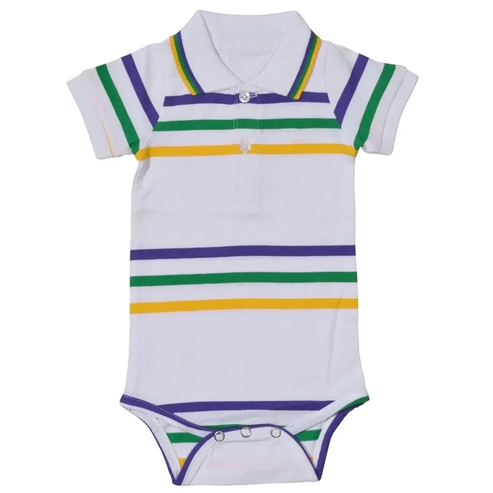 RTS bodysuit for newborns cotton knit short sleeve purple green gold Mardi Gras romper unisex baby boys cotton romper