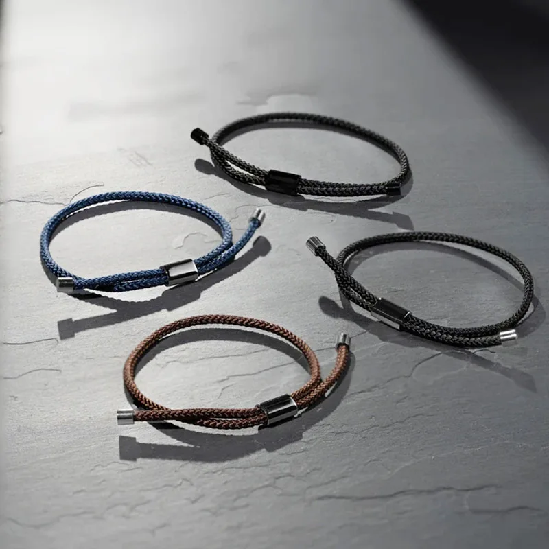 Simple and Rich Color Sailor Hard-wearing Marine Nylon Rope Braided Bracelet Adjustable Statement Stainless Steel Men Bracelets