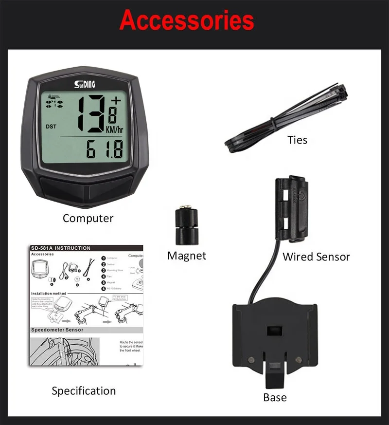 Sunding Wired Bike Computer Bicycle Speedometer Cycle Odometer Cycling Computers Meter Speed Sensor Outdoor Exercise Rainproof