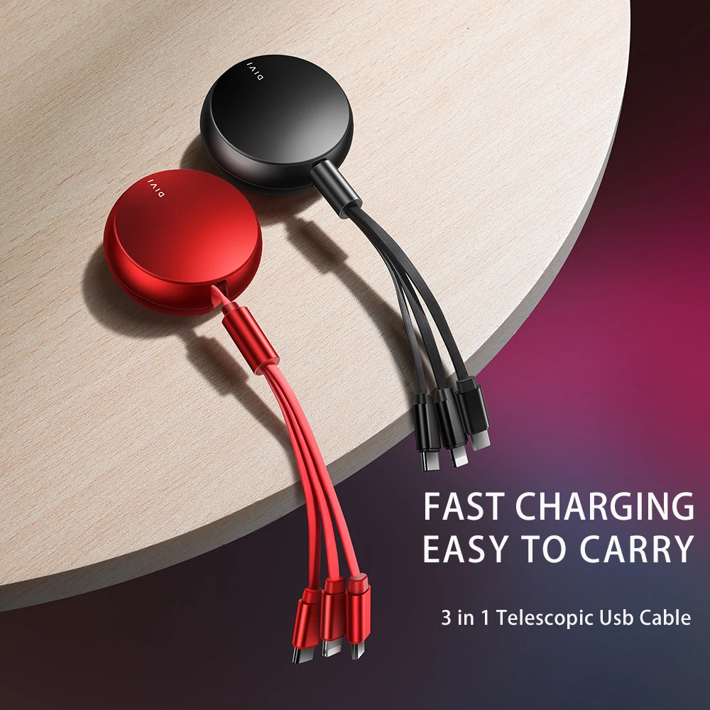 
DIVI 3 In 1 Retractable Fast Charging Usb Data Cable For IPhone For Android 