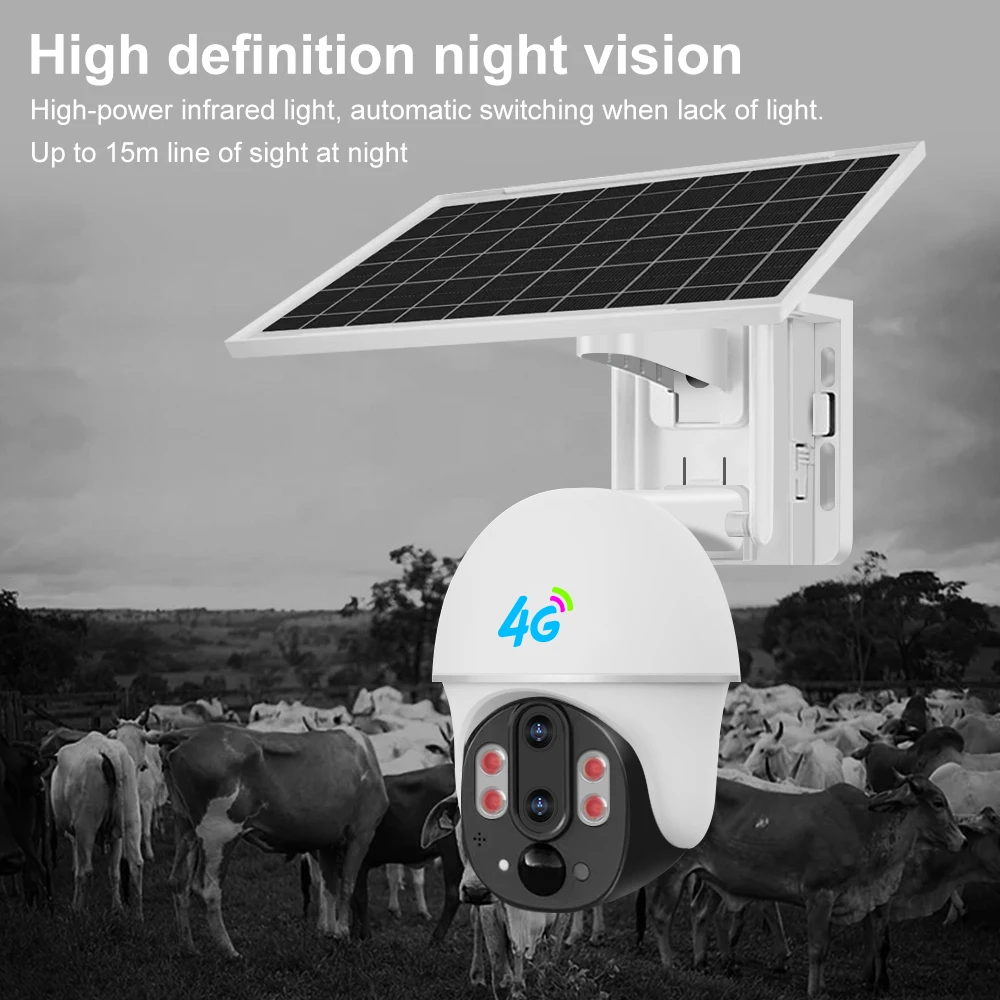 V380 Dual Lens 10x Zoom PTZ Outdoor Solar Powered Security Battery Camera 4G SIM card Solar Camera