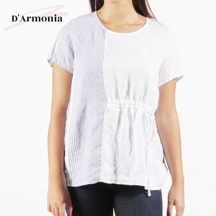 New women 100% Italy Design Short Sleeve Cotton Blouse Ladies T Shirt Summer Top