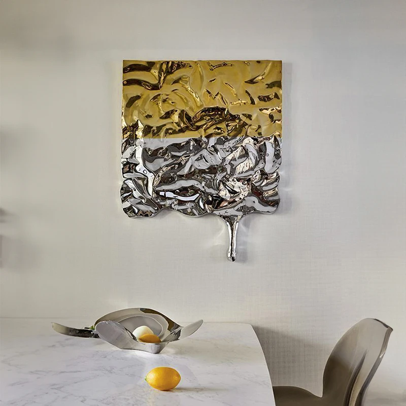 Luxury Decorative Stainless Steel Metal Drop Pattern Mural 3D Plated Wall Art Abstract Water Sculpture Indoor Decor