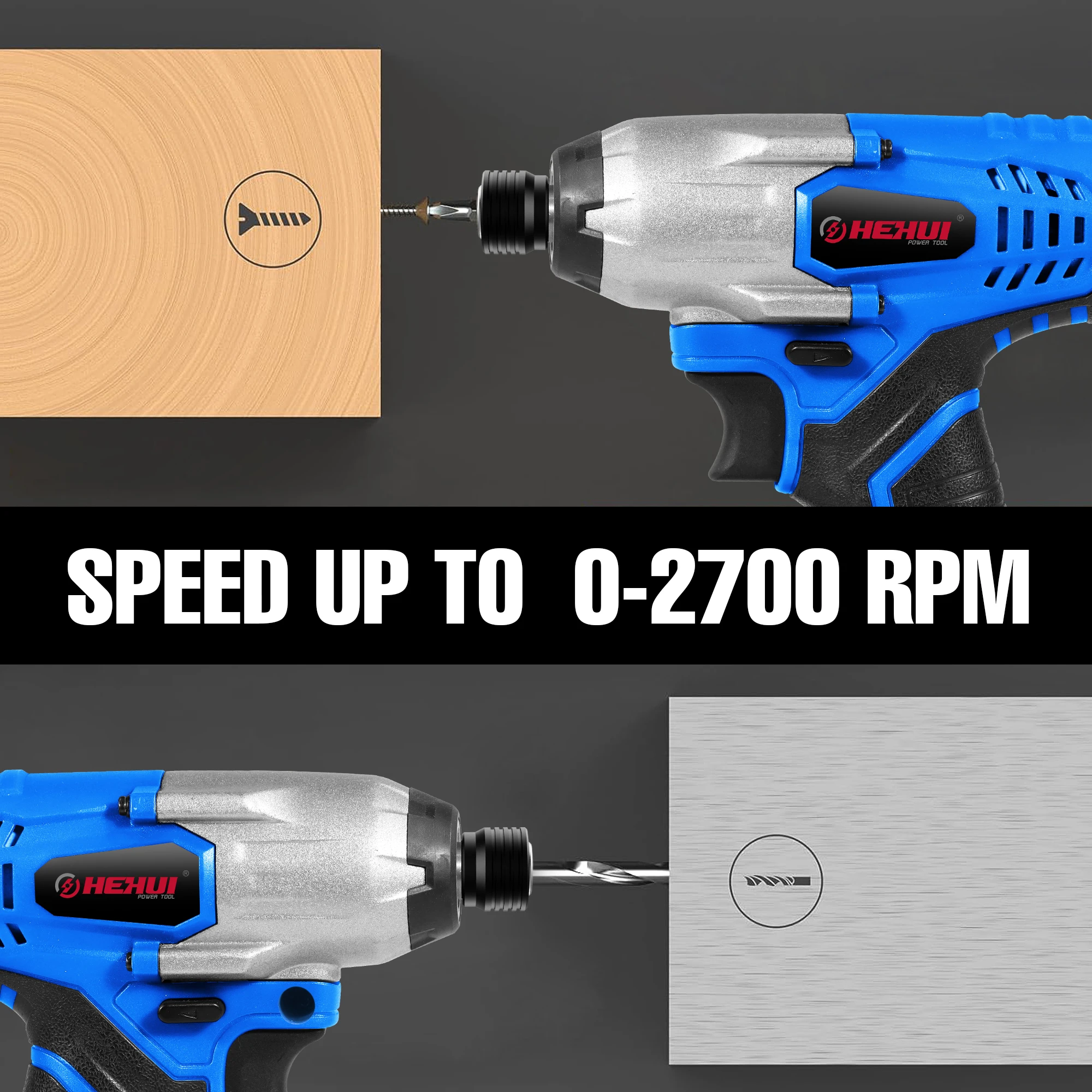 Hehui 20V High Cost Performance Power Tools Brushless Motor 120Nm 6.35Mm Chuck Cordless Impact Driver Drills With Li-Ion Battery