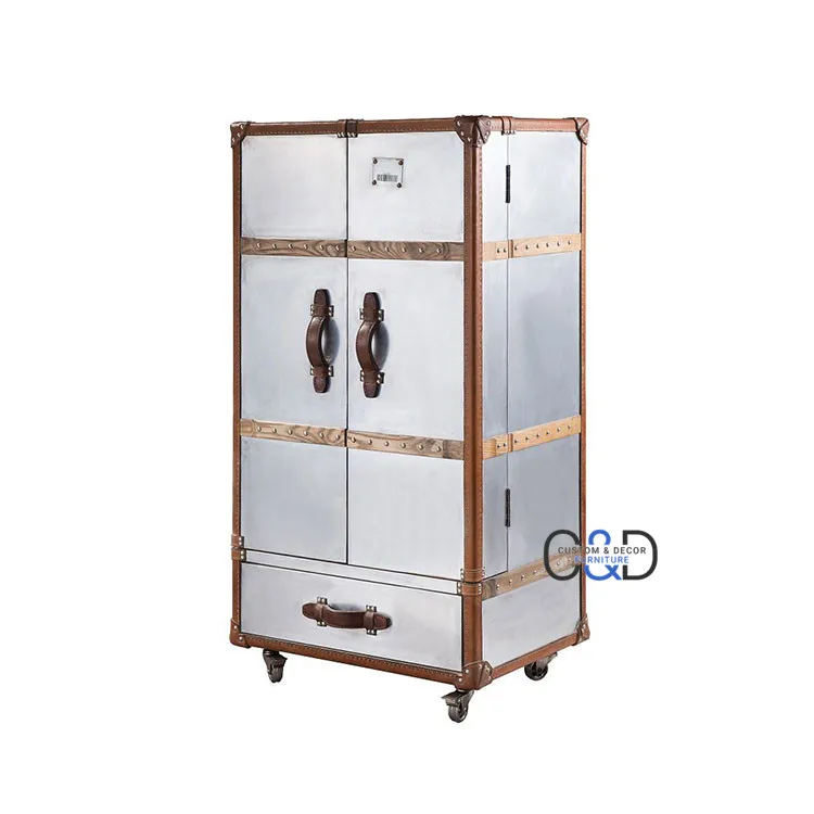 
American style retro Antique aluminum red wine display cabinet 