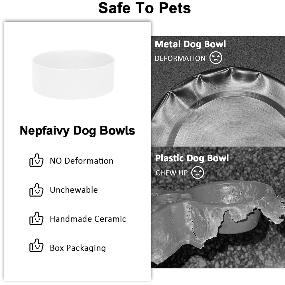 Dog Bowls Ceramic Small Cats Food Water Bowl Set with Wooden Stand Puppy Bowls for Dogs and Cats White Dog Dishes Pet Feeding