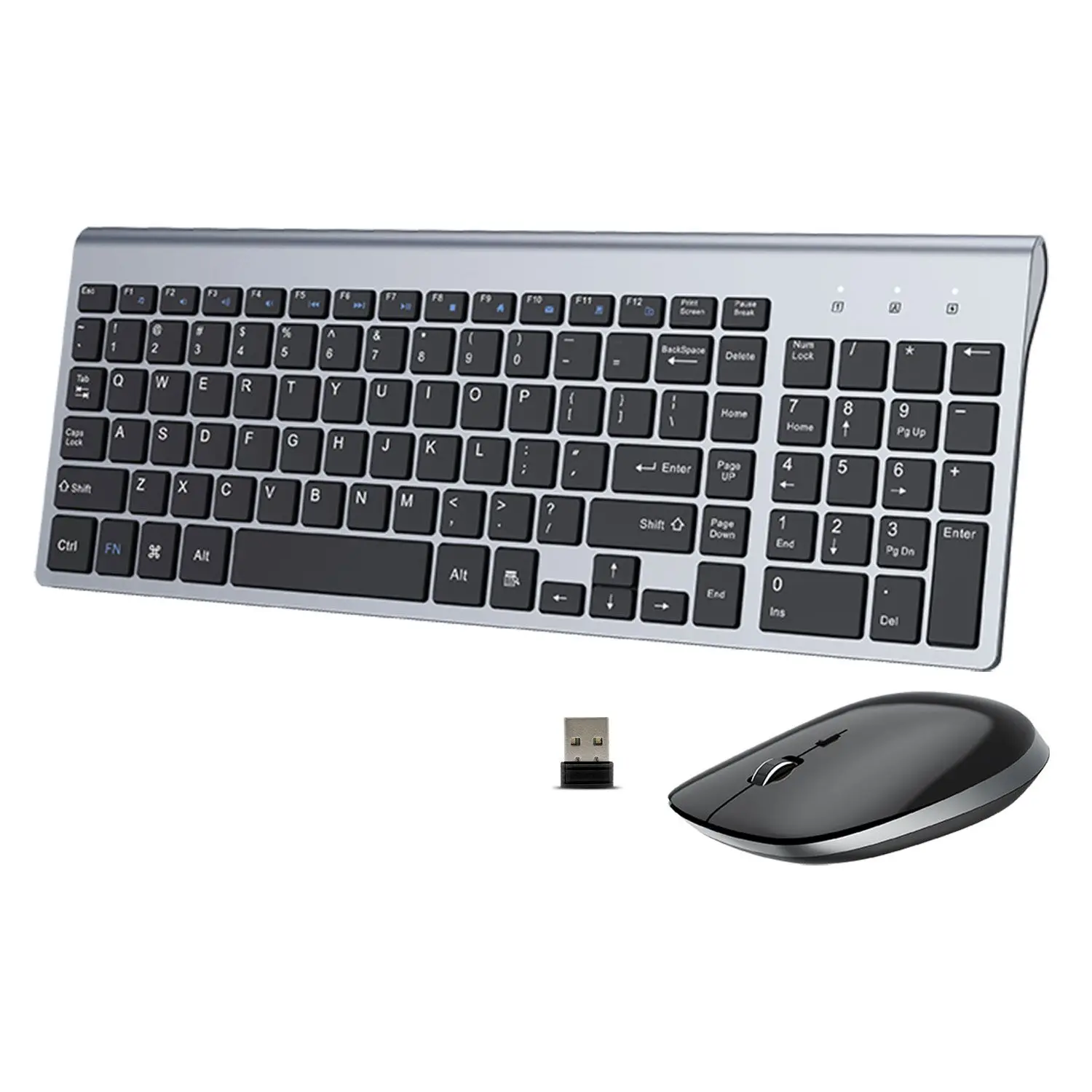 Ergonomic Compact 2.4G USB Nano 102 Key Full Size Scissors-key Quiet Wireless Keyboard and Mouse Combo