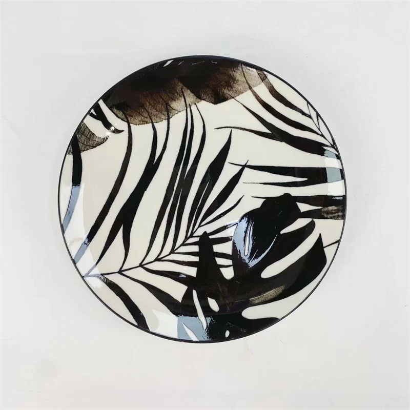 Bamboo design printed ceramic dining plates customized glazed and glossy design factory wholesale