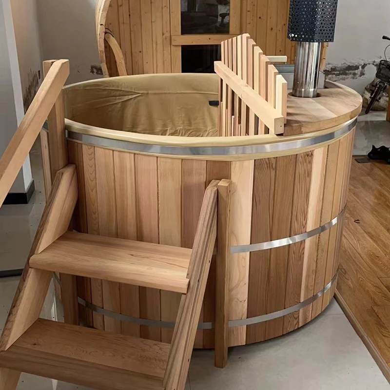 Outdoor 6 Person Wood Fire Cedar Wooden Home Spa Shower Hot Tub with Support Customization