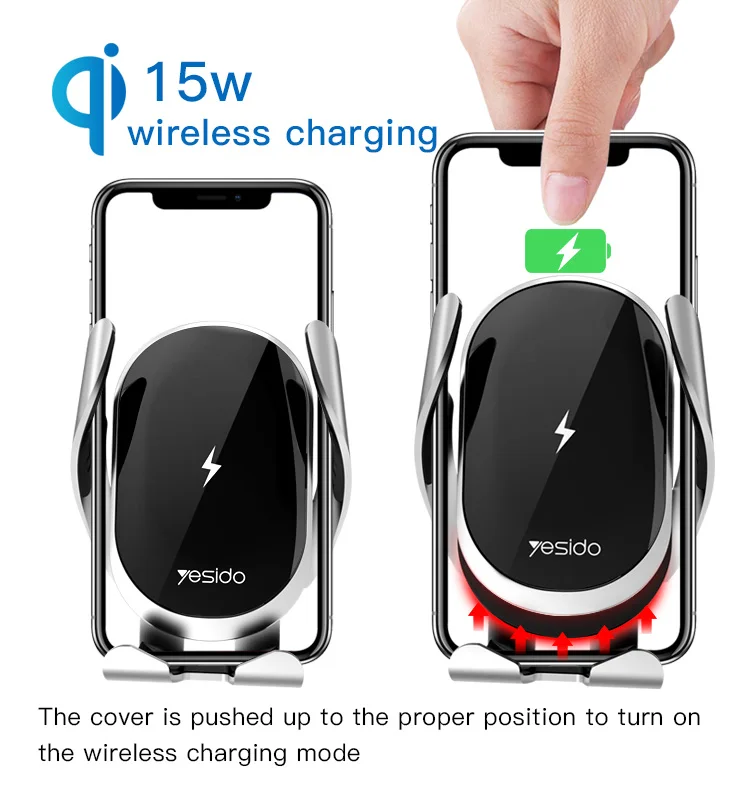 Universal Built-In Battery Smart Phone Charging Holder Mobile Phone 15W Qi Wireless Car Charger Mount