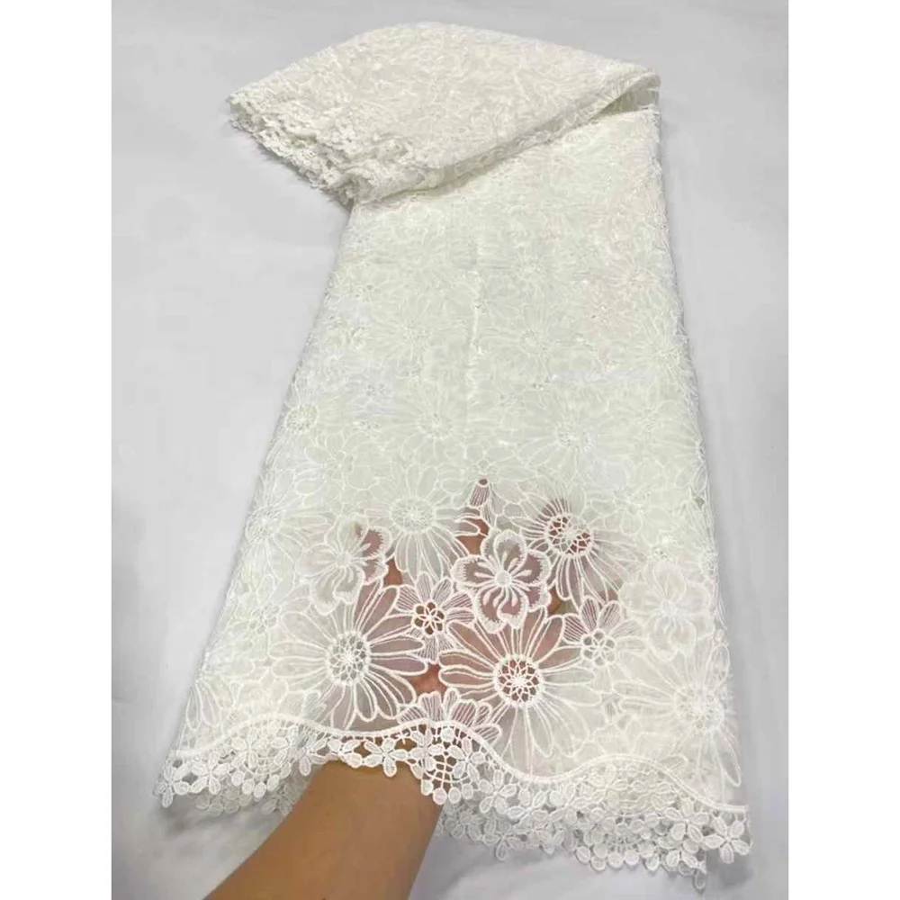 Plain white color Lafaya Water soluble organza bottom guipure cord lace flowers lace for dress material