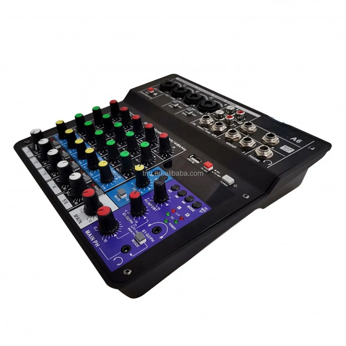 A6 6 Channel Mixing Console Double Seven-segment Equalizer with Monitor 48V Home Computer Live Broadcast Audio Mixer