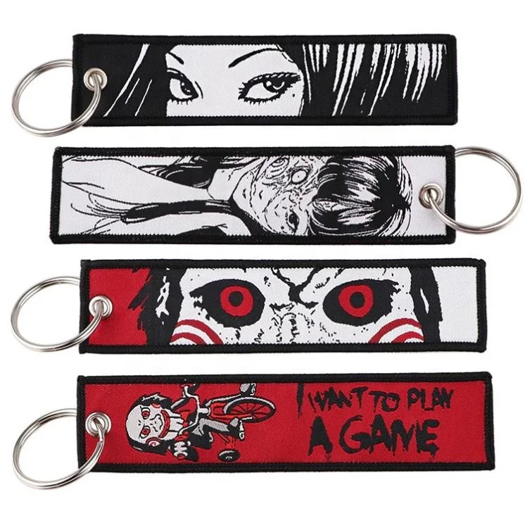 Custom Logo Embroidery KeyChain Woven Keychain Motorcycle Car Key Tags Flag Fabric Brand Name Logo Keychains With Good Sewing