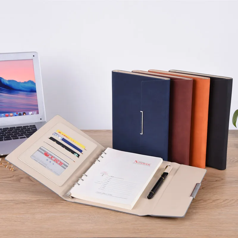 A5 Soft Leather Notebook Customized Supplier Multifunctional Notepad Leather Three Fold Loose Leaf Notebook Set Customized
