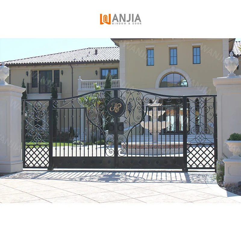 Fast shipping front entry iron main gate luxury design exterior wrought iron gates wrought iron gates
